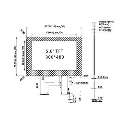 LED Backlight 5 Inch TFT LCD Monitor ST7262 Driver IC White 800 X 480 TFT