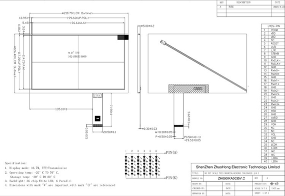 9 Inch IPS TFT LCD Display 1200nits TFT 1024x600 Ips Industrial Display AG CTP