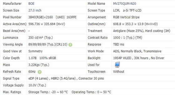 8 Bit TFT LCD Monitor 27 Inch  MV270FHM N40 Computer Flat Screen Monitor LVDS