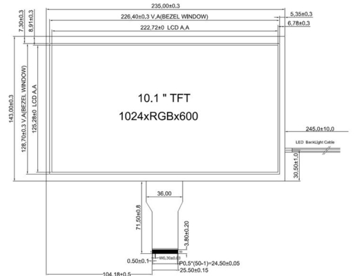 1024x600 Black TFT LCD 10.1in High Brightness 1000 Nits Outdoor Advertising LCD Display